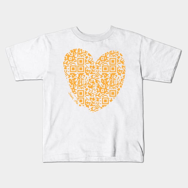 Orange Rick Astley Rickroll QR Code Heart Art Kids T-Shirt by VictoriaLehnard